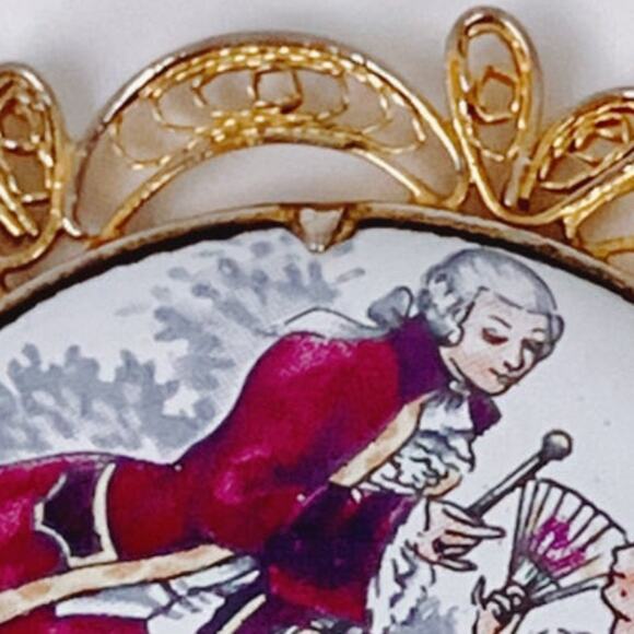 VTG 1950s Pendant Necklace Filigree Enamel French Rococo Style Prong Set MCM - Picture 13 of 13